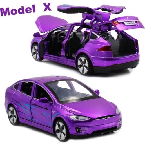 1:32 Tesla Model X Alloy Car Model Simulation Metal Car Model 3 Ornaments Sound And Light Pull Back Toy Car Boy Gift Collection