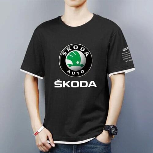 2021 Summer New Mens Skoda Car Logo Round Collar Fashion Contrast Color Trend Sports T-shirt Comfortable Top 3 Colors