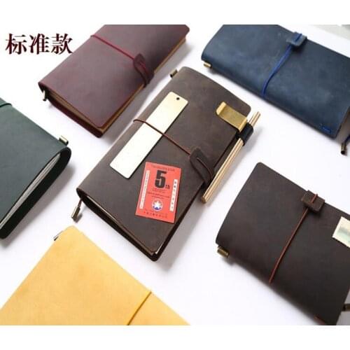 Travelers' Notebook Set Real Horse Leather Cover with Accessories 90 Sheets Papers Vintage Style Hand-made Travel Journal