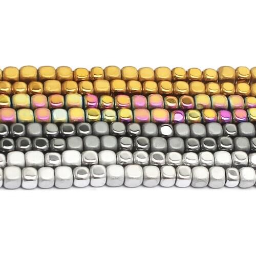 3mm Natural Square Matte Hematite Stone Beads Rondelle Spacer Beads For Jewellery Making Bracelet Necklace 15inch 4 colors