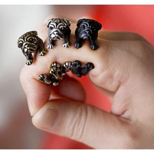 Wholesale Vintage French Bulldog Ring Antique Silver/Bronze/Gun black Color Fashion Men Promise Rings For Women Overwatch Aros