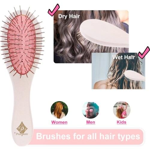 MagiDeal Oval Hair Brush With Cushioned For Managing Curls Pink+White 17 Cm