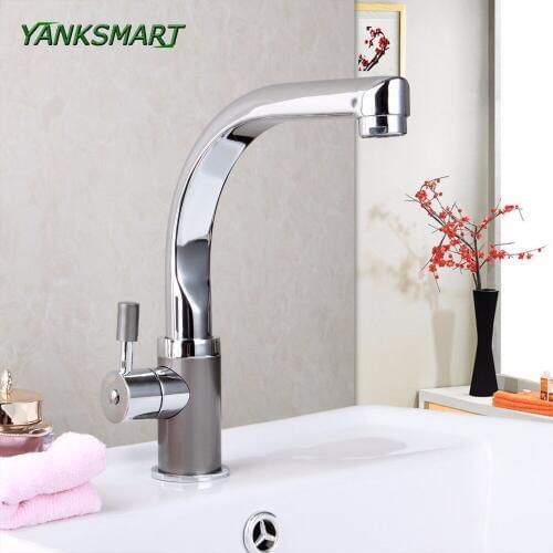 YANKSMART Bathroom Basin Swivel Faucet Chrome & Grey Painting Deck Mounted Single Handle Faucet Cold & Hot Mixer Water Tap