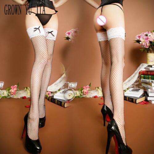 Sexy Fishnet Stockings White Lace Nylons Hollow Out Silk Socks Black Medias Sexy Muslo Erotic Long Barrel High Thigh Stockings