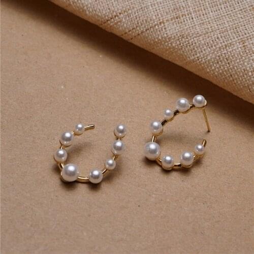S925 Needle Stud Earrings For Women Retro Twisted Metal Pearl Earrings Simple Jewelry Wholesale