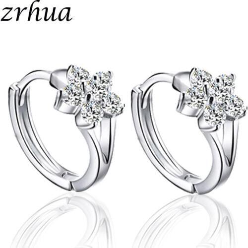 ZRHUA High Quality Silver Color Flower Hoop Earrings for Women Wedding Party Jewelry Female Christmas Gifts Wholesale