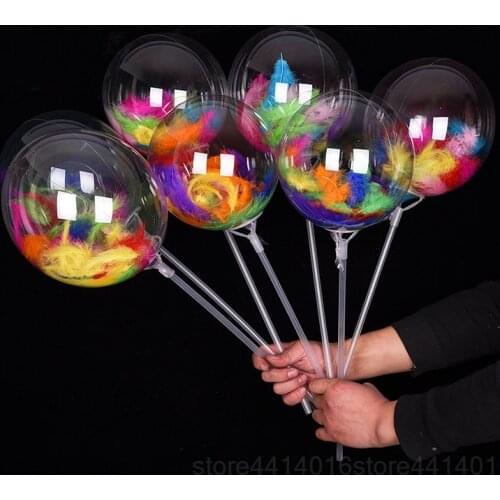 100p Feather +1p 12inch BoBo Balloon Transparent PVC Balloon DIY Wedding Birthday Party Christmas Decoration Helium Balloon 5w