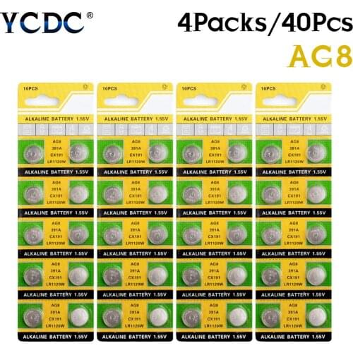 YCDC 40X AG8 391 SR1120W SR55 TR1120 Alkaline Coin Cell Button Batteries For Watch Disposable Battery AG8 LR1120 191 V381 V391
