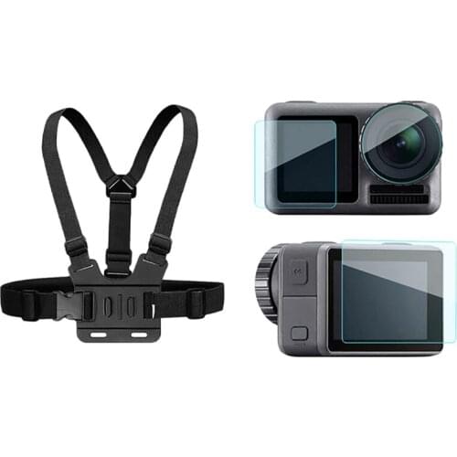 Tempered Glass Lens Scratch-Resistant Film with Chest Body Mount Belt Holder for Dji Osmo Action Camera Gopro Hero