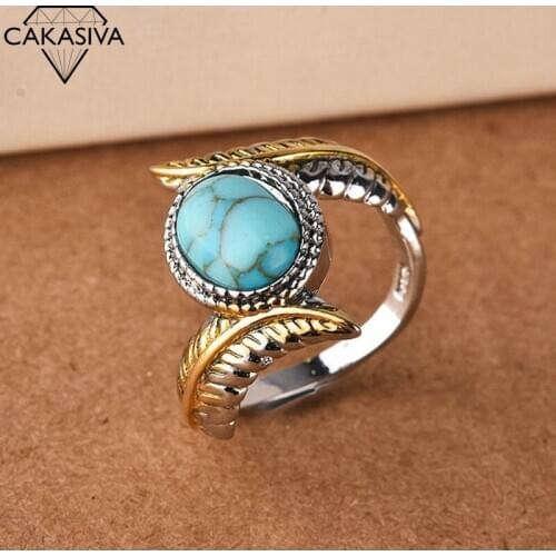 Womens Vintage 925 Silver Turquoise Feather Ring Gift Jewelry Ring Wholesale