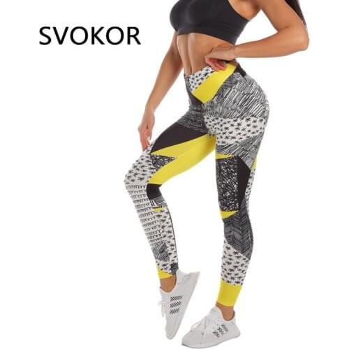 SVOKOR Print Workout Women Leggings Push Up High Waist Contrast Stitching Fitness Leggins Gym Ladies Bandage Pants 10 Colors