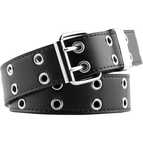 Women Punk Goth Belts Faux Leather Women Grunge Belt Double Pin Buckle Belt For Dress Jeans Skirt Waistband Streetwear