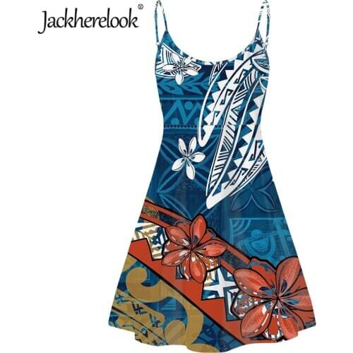 Jackherelook Womens Boho Slip Dress Polynesian Tribal Hawaiian Hibiscus Brand Design Casual Sleeveless Party Dresses for Girls