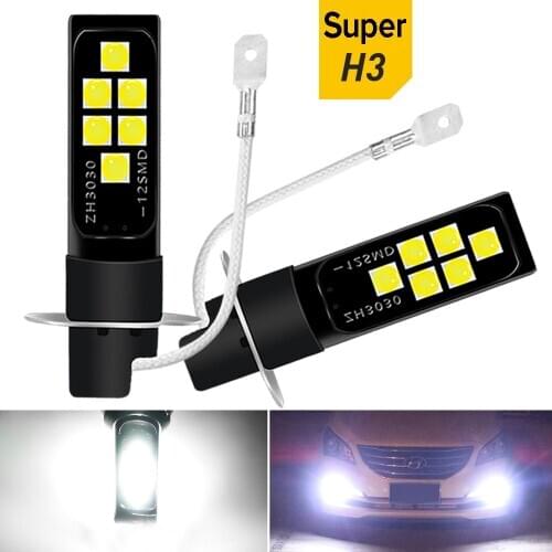 2x H3 Led Car LED Fog lights Headlight Bulbs 1200Lm 6000K White Auto Fog Lamp Day Running Light Orange Pink purple DRL 12SMD