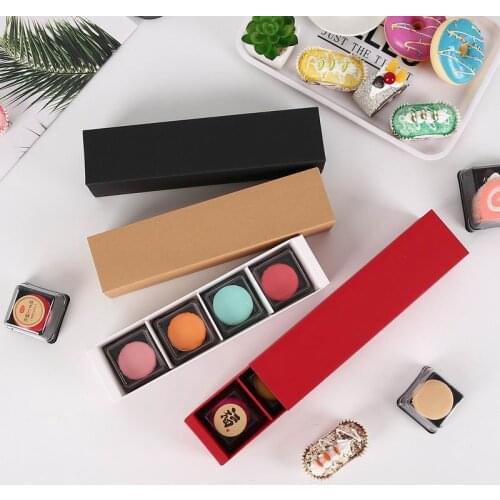 300pcs Black/Brown/Red/White 4 Grid Kraft Paper Drawer Style Mooncake Box Macaroon Boxes Biscuit packing case