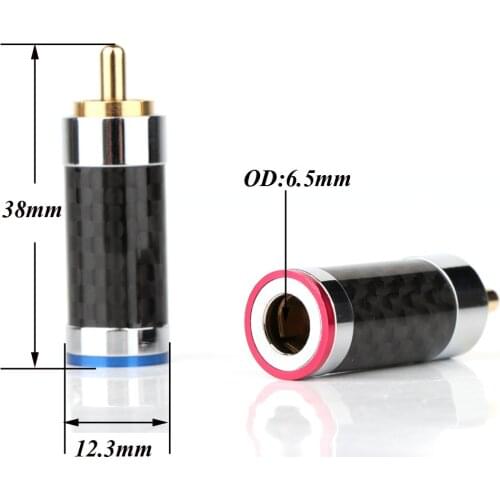 4pcs HiFi Carbon Fiber gold Plated RCA Plug interconnects Cable RCA Connector plug