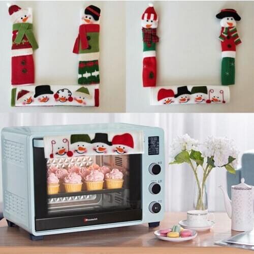 Brand New 3Pcs Christmas Decoration Gloves Microwave Door Refrigerator Handle Sets For Home Party Festival Decoration