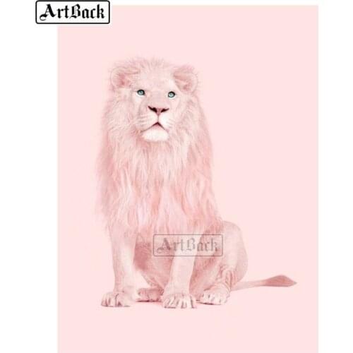New special offer full square drill diamond painting pink lion 3d diamond embroidery animal mosaic craft decoration