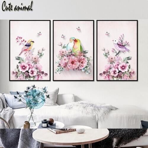 5D DIY Diamond Painting love birds rose Diamond Mosaic Cross stitch full Square/round diamond picture rhinestone 3pcs Home Decor