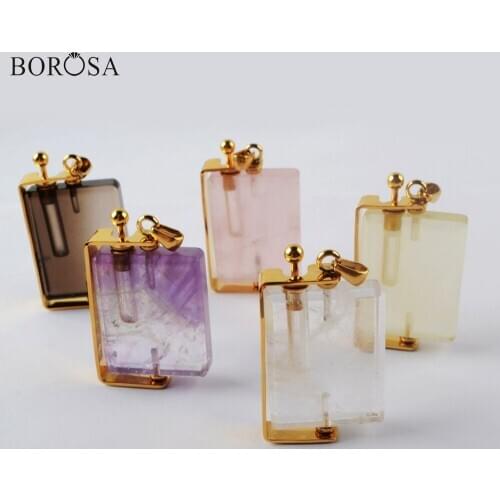 BOROSA Perfume Bottle Pendant Gold Plating Natural Stones Rotatable Essential Oil Disffuser for Women Necklace Making WX1300