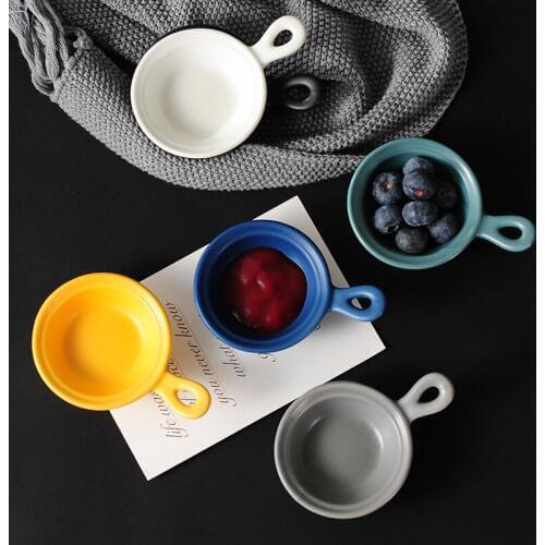 Japanese style coloured glaze tableware ceramic handlebar dish kitchen multipurpose belt seasoning dish Western food ingredi
