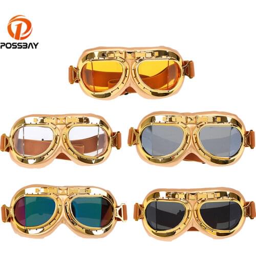 POSSBAY Colorful Motorcycle Goggles Glasses Classic Motocross Glasses Retro Punk ATV Bike UV Protection Copper For Moto Goggles