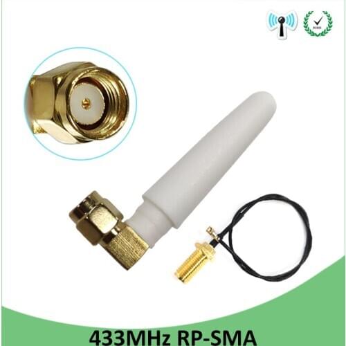 2pcs 433Mhz Antenna 2dbi GSM 433 mhz RP-SMA Connector Rubber Lorawan antenna+ IPX to SMA Male Extension Cord Pigtail Cable