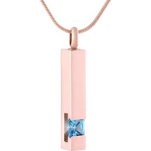 IJD9726 Rose Gold Stainless Pillar Crystal Bar Cremation Pendants Inlay Mutil-Colored Birthstone Memorial Jewelry