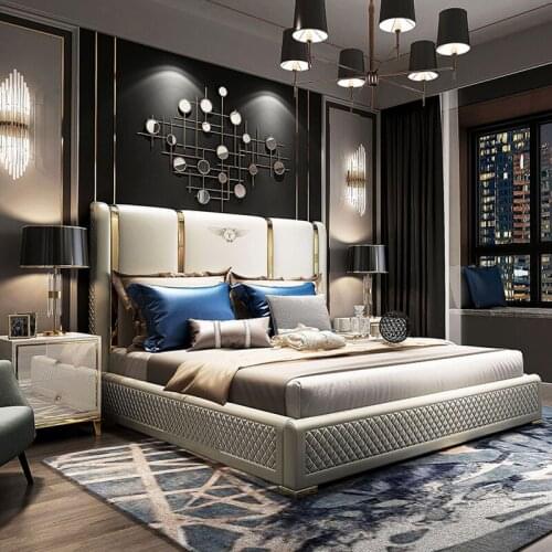 Genuine Leather entry lux bed frame modern Nordic camas ultimate bed кровать двуспальная lit beds ???? muebles de dormitorio ме