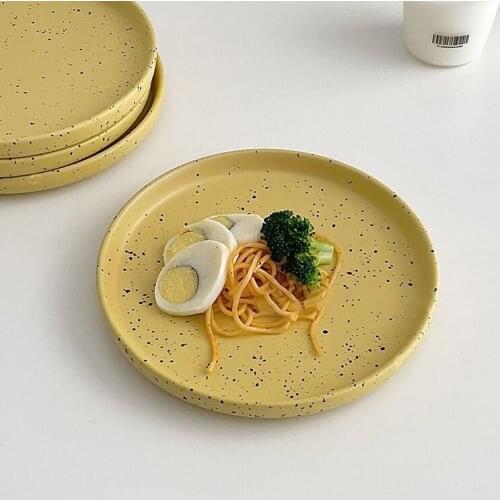 Korean Yellow And White Splash Retro Thick Edged Ceramic Western Pasta Plate Household Fruit Cereal Bowl