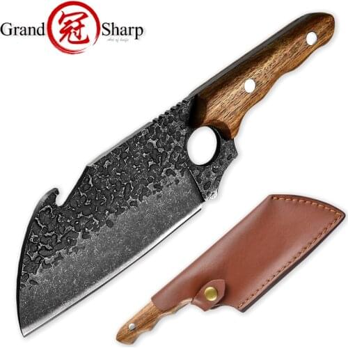 Boning Knife Hand Forged Chef Knife Leather Sheath Gift Box Bottle Opener Design Sharp Meat Butcher Cleaver Kitchen Outdoor BBQ