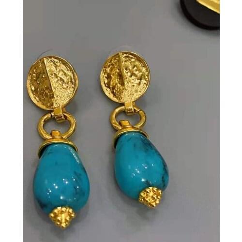 2021 Hot Yellow Gold Color Fashion Jewelery Woman Blue And Black Drop Earrings Party High Quality Jewelry