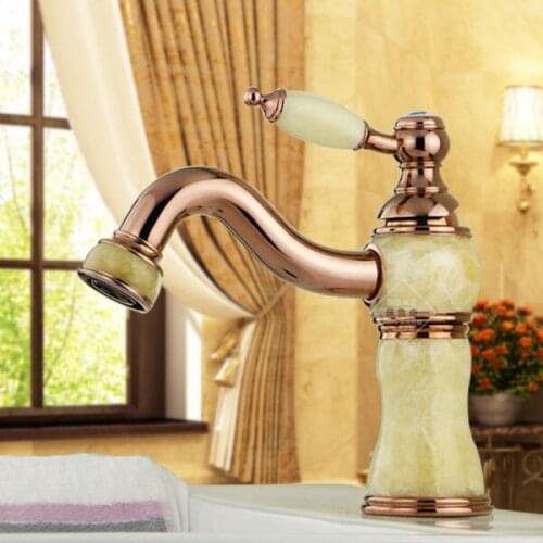 Tural jade full copper gold marble antique European style classical tap with cold and hot water washs face basin bibcock