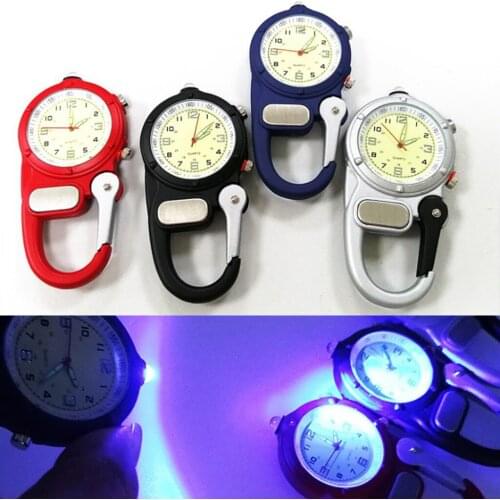 Mini Clip Watch Compact Analog Display Carabiner Watch with Flashlight
