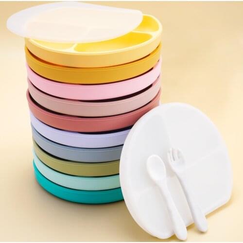 Fashion Baby Silicone Plate Kids Bowl Plates Keep Fresh With Lid Divided Dinner Plate Waterproof and Heat Insulation Kids Tablew