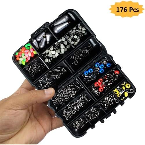 176pcs Fishing Tool Box Accessories Kit Set with Hooks Bait Lure Space bean Multi-functional Accessories Fishing Tackles Box