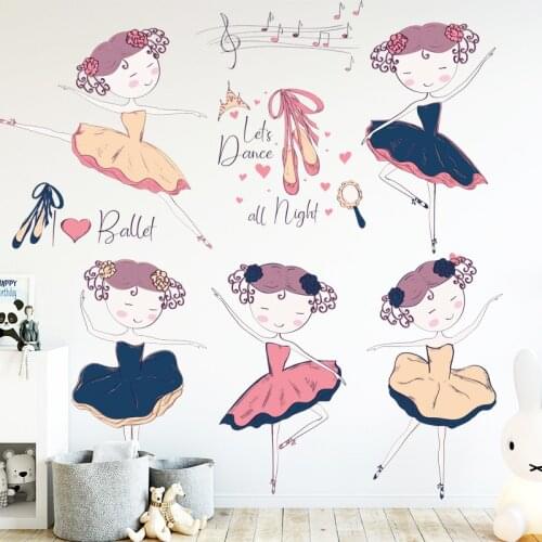 Dancing Girl Wall Stickers for Bedroom Girls Rooms Decor Wall Decorative Vinyl Childrens Room Girl PVC Stickers Wall Decals DIY