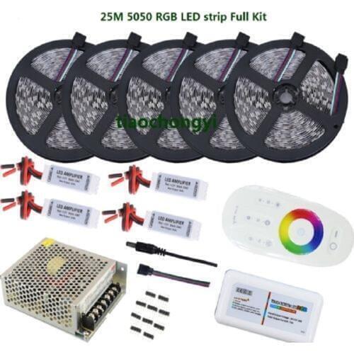 New Hot DC12V 5-25M 5050 RGB LED Flexible Strip Light+2.4G Controller Remote+Amplifier