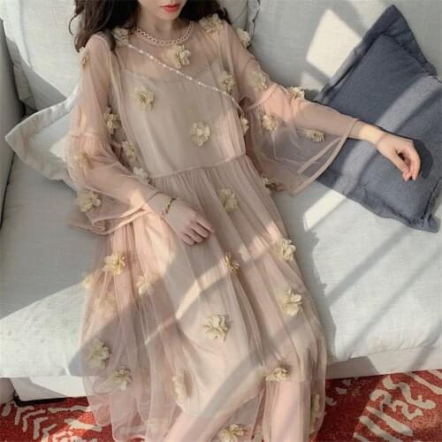 New Summer Two Piece Spring Women Lace Dresses Elegant Lady Floral Mesh Dress Long Party Dress Womens Clothing Vestidos WZ1190