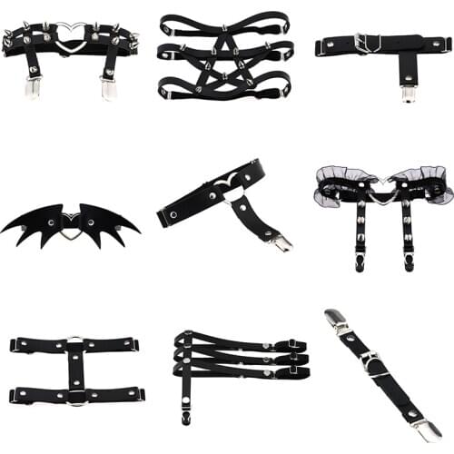 Sexy pu leather Leg chain Heart Punk love leg Rivet garter sock Harness black Adjustable Bondage Rock goth Foot Anklet Popular