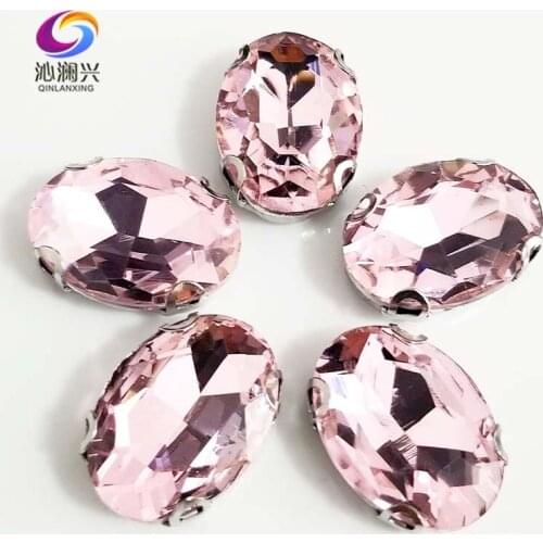 Pink oval shape High quality Glass Crystal flatback sew on D shape Anti hook claw rhinestones,Diy/Clothing accessories SWTD09
