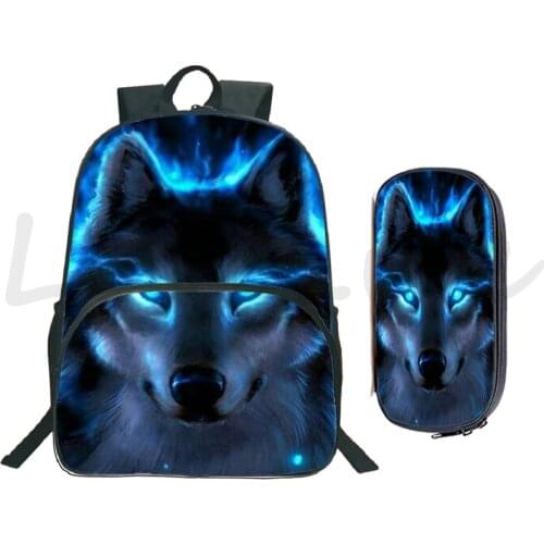Animal Lion Wolf Backpack Boys Girls School Bag Pen Bag Travel Rucksack Students Book Bag kids Wolf Knapsack Mochila school gift
