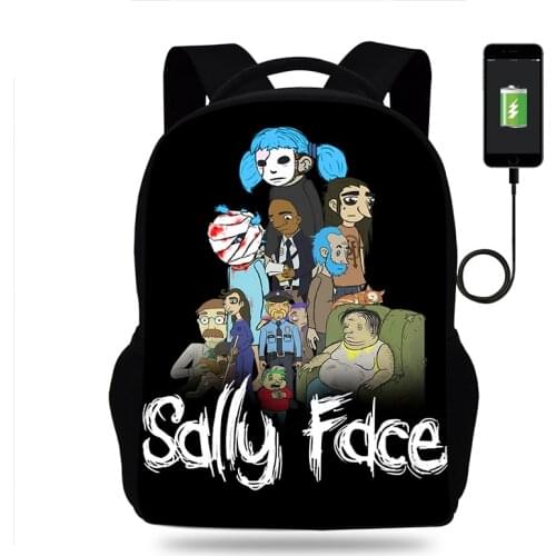 Anime Game Sally Face Backpack Women Men School Bag Teenager USB Charging Daily Travel Backpack Student Schoolbags Mochila