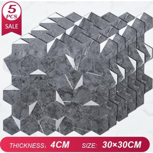 5PCS Hexagon Wallpaper Tiles Self Adhesive Wall Panel Sticker Peel and Stick TV Backsplash Kitchen Bedroom Decor Waterproof
