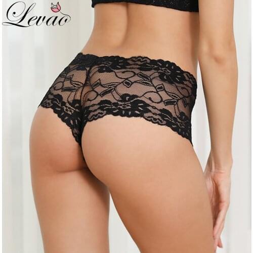 LEVAO Women Sexy Lingerie Lace Underwear Briefs Floral Lace Sexy Elastic Transparent Seamless Underwear Panties White Black
