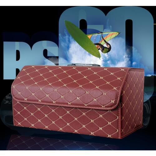 Collapsible Car Trunk Storage Bag Organizer with Lid Portable Car Storage Stowing Tidying PU Leather Auto Trunk Box Organizer X9