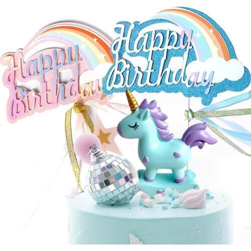 Happy Birthday Cake Topper Rainbow Cloud Happy Birthday Cake Topper Flag Party Dessert Decoration Tool