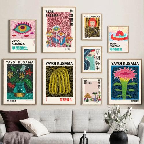 Pumpkin Flower Mushroom Vase Yayoi Kusama Wall Art Canvas Painting Nordic Posters And Prints Wall Pictures For Living Room Decor