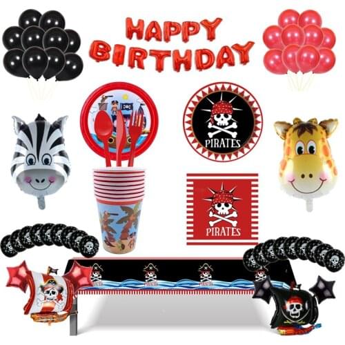 Pirate Theme Party Decoration Disposable Tableware Paper Cup Plate Aluminum Film Balloon Birthday Party Supplies Baby Shower