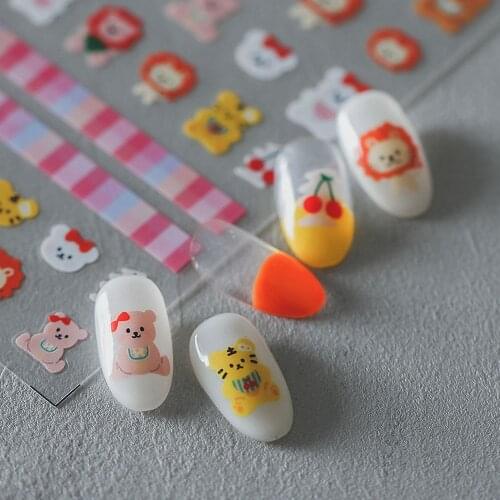 2021 Japanese Cute Mini Bear Nail Art Stickers Ultra-thin Cartoon Animals Sheep Adhesive Flower Decals DIY Nails Decor Manicure